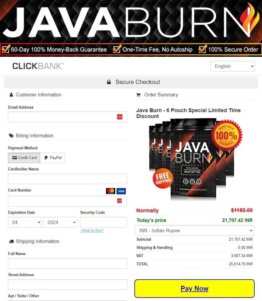 Java Burn checkout